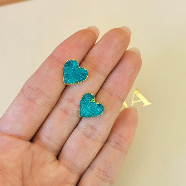 Green agathe heart gold plated set