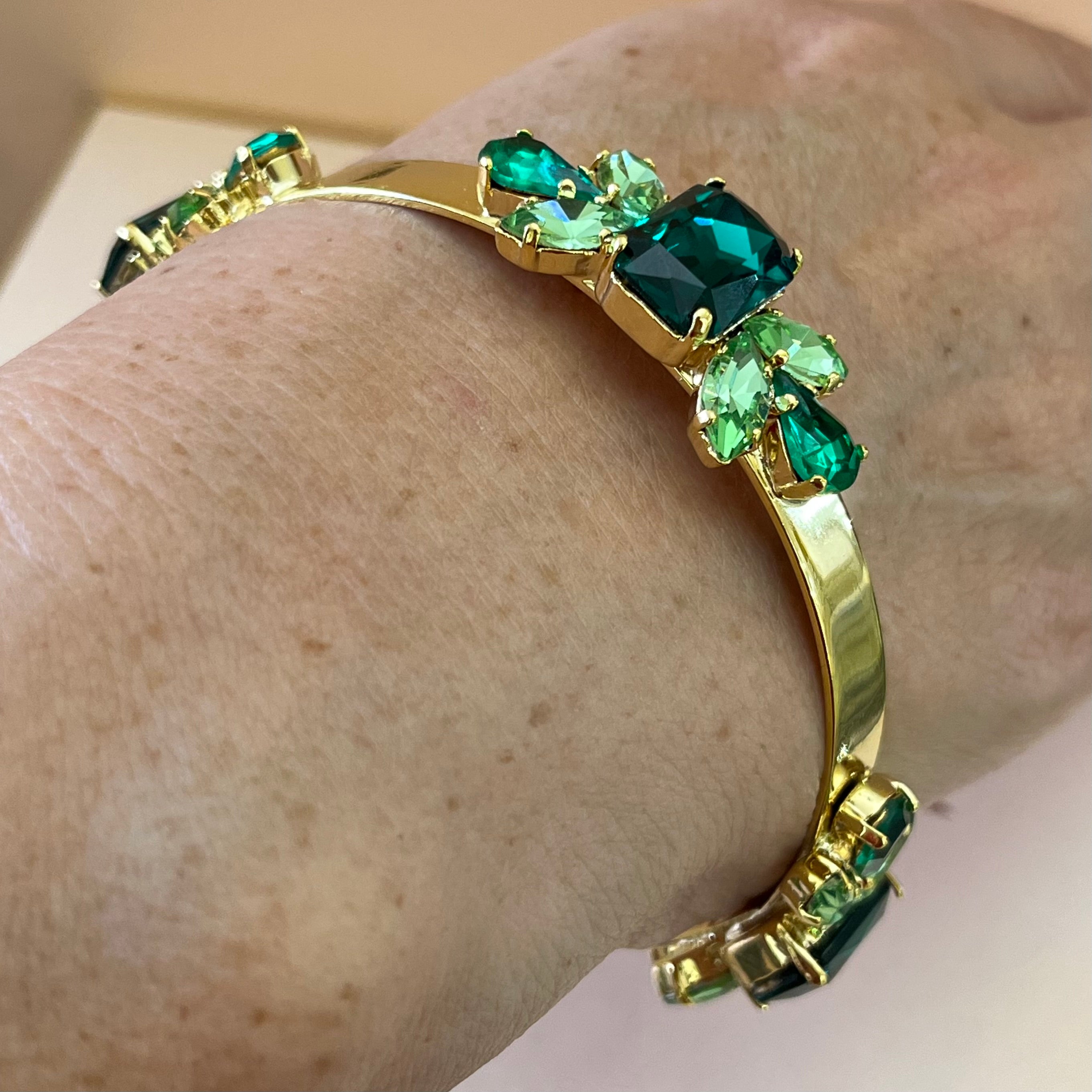 Green Swarovski crystals bangle