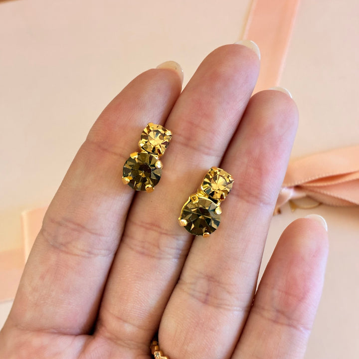 Bronze Swarovski crystals gold plated earrings