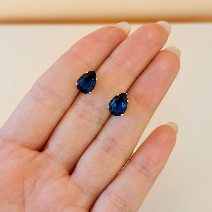 Dainty teardrop navy blue Swarovski crystals set