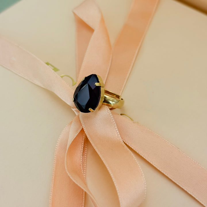 Teardrop plum Swarovski crystal earrings and ring