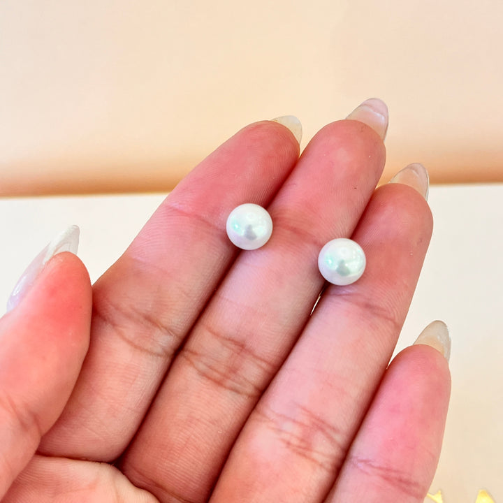 White Mallorca pearls white gold plated studs