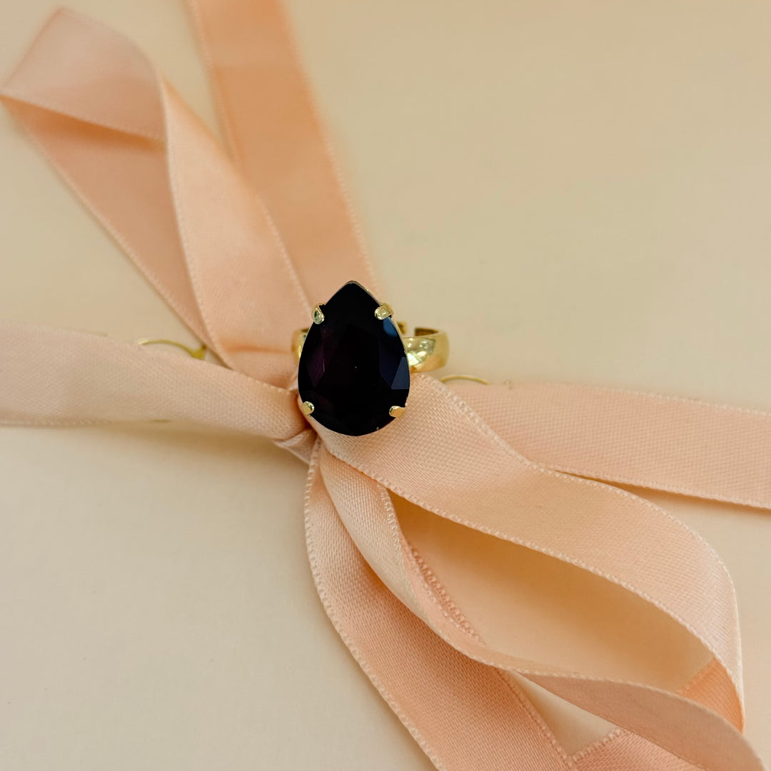 Teardrop plum Swarovski crystal earrings and ring