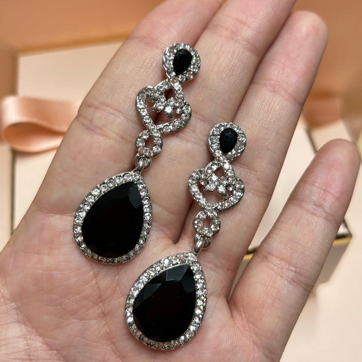 Elegant black silver teardrop earrings