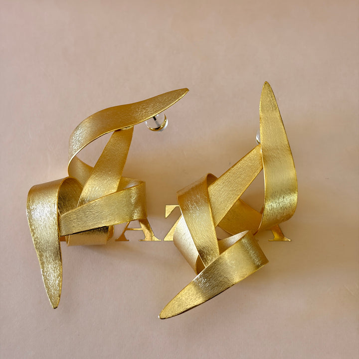 Handmade Abstract Ribbon Gold Earrings | Gold Plated | ZsaZsa
