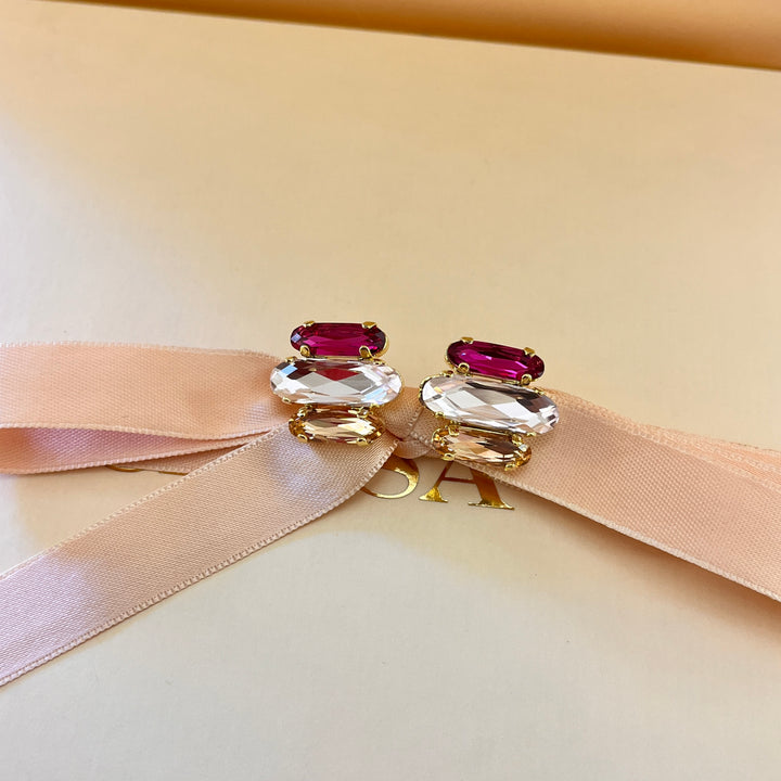 Fuchsia and peach Swarovski crystals studs