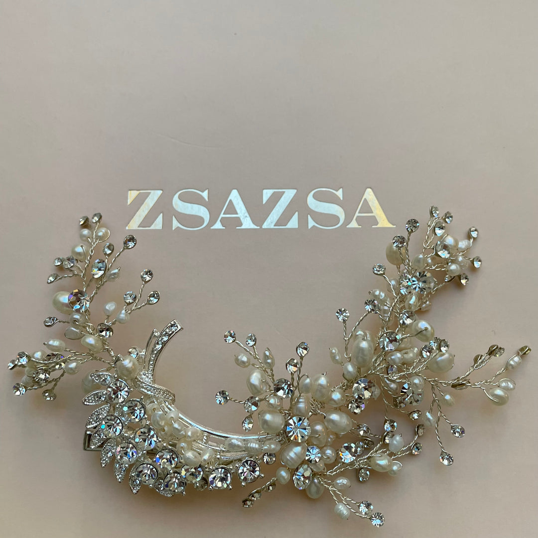 Rhinestone Silver Fresh water pearl headpiece