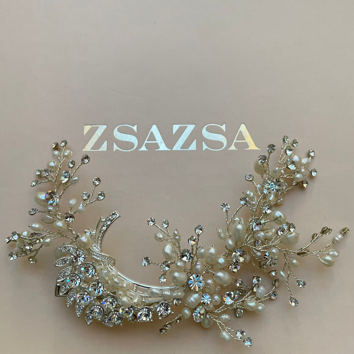 Rhinestone Silver Fresh water pearl headpiece