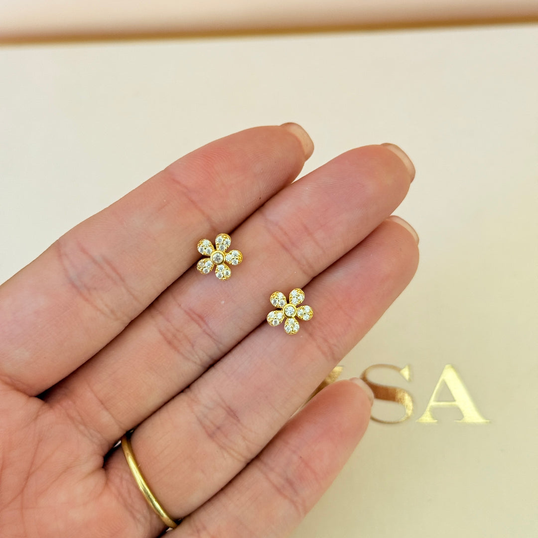 Flower zircone sterling silver gold plated studs