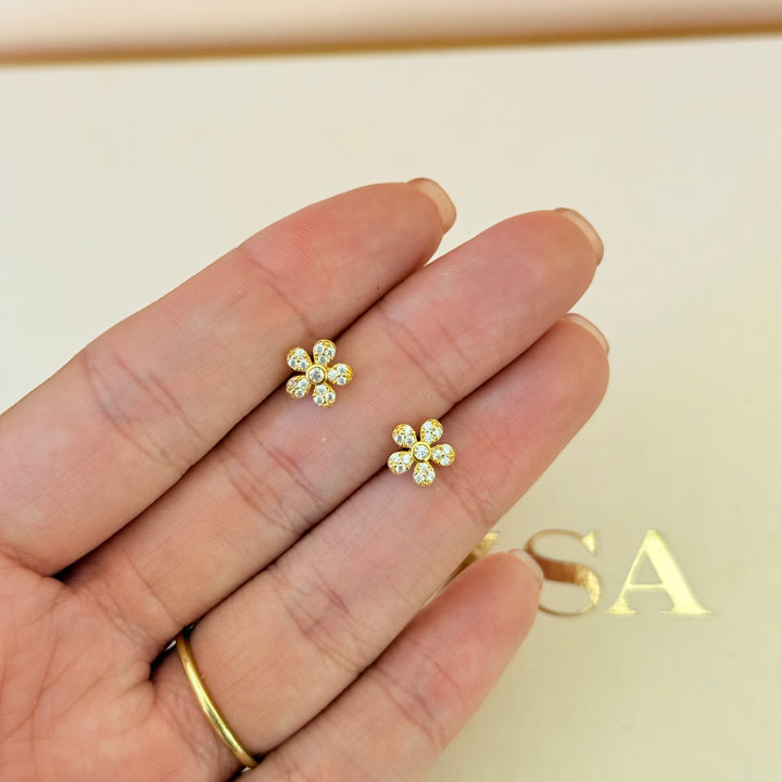 Flower zircone sterling silver gold plated studs