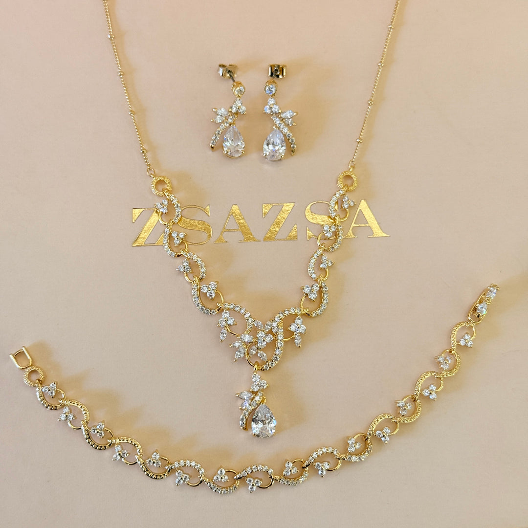 Teardrop and marquise zircone gold plated set