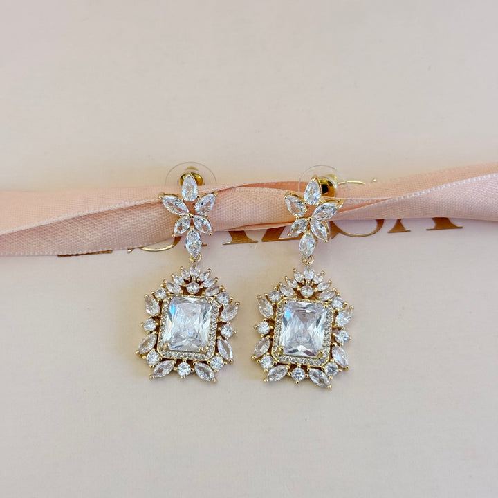 Rectangular and marquise zircone gold plated earrings