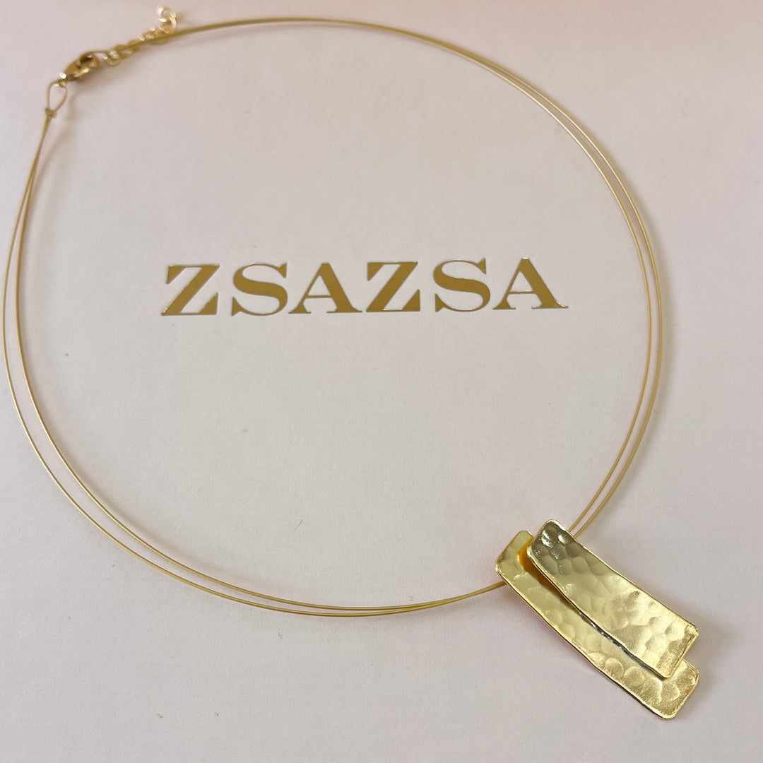 Rectangles gold handmade pendant & ring