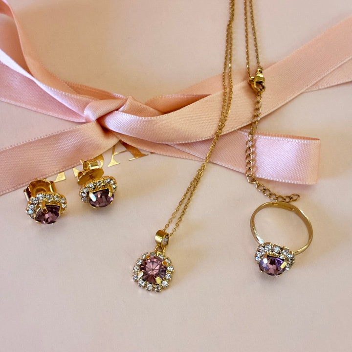 Mauve dainty Preciosa crystals gold plated set