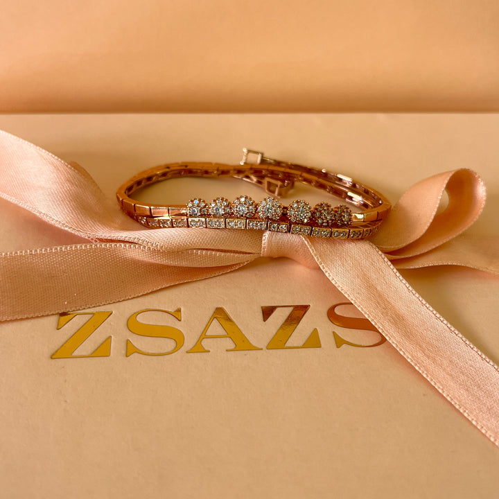 zircone rose gold plated  flower double wrap Bracelet