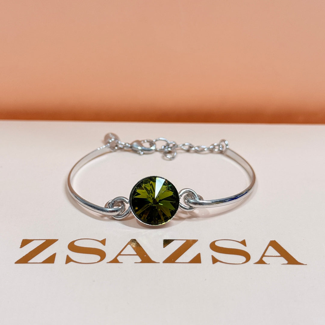 Olive green Swarovski crystals silver set