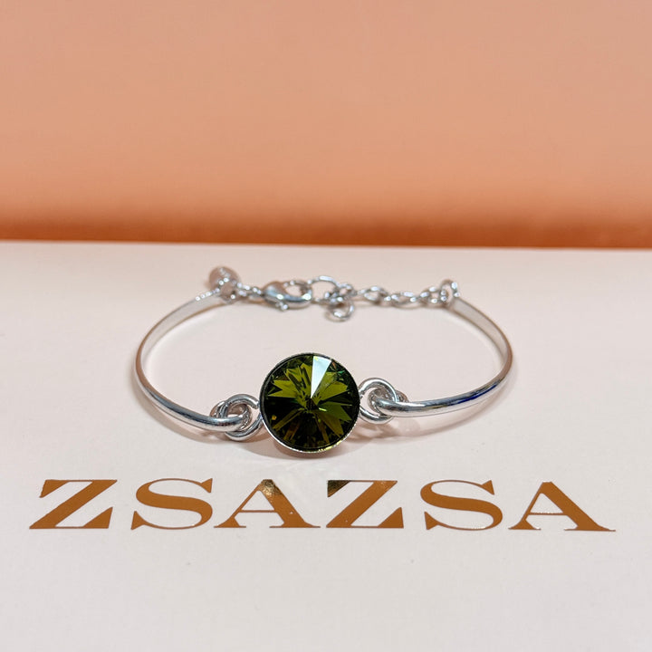 Olive green Swarovski crystals silver set
