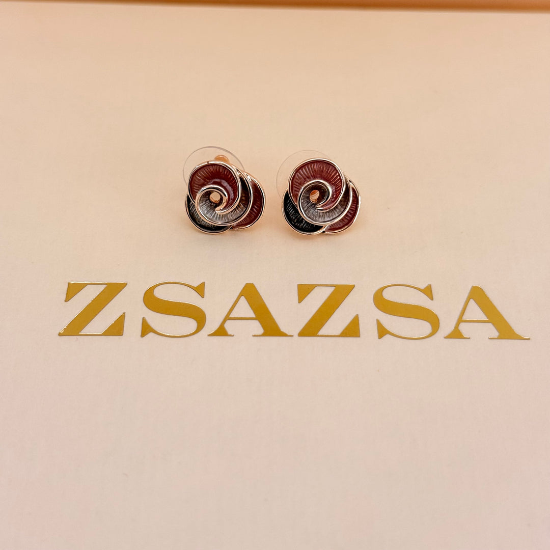 Rosette brown enamel rose gold plated set