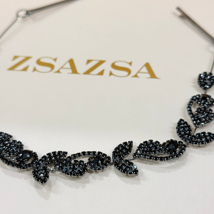 Rhinestone marquise black flexible headband