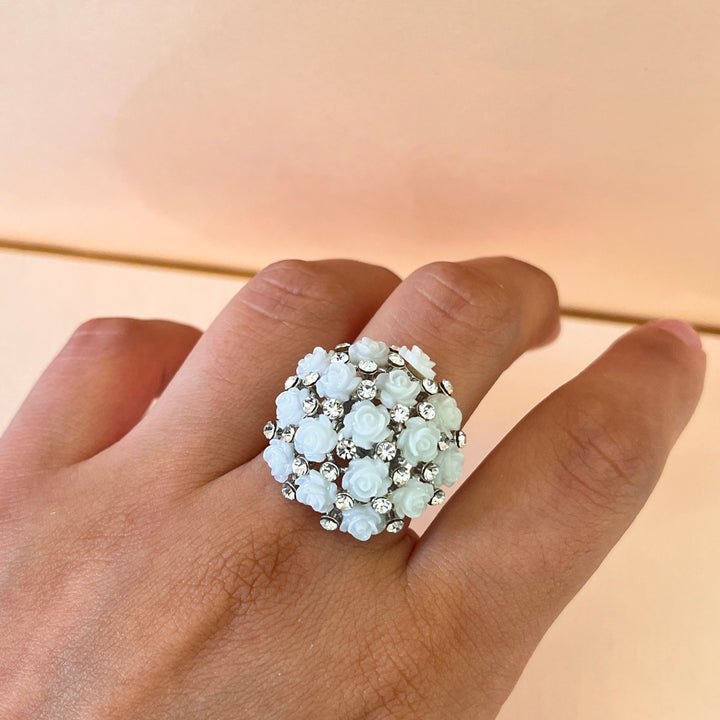 Swarovski crystals and roses white gold plated earrings and ring