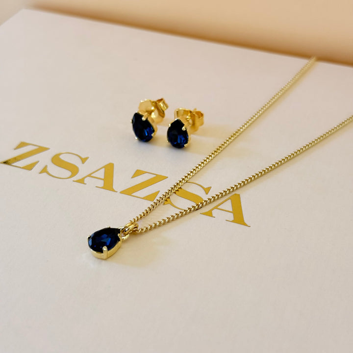 Dainty teardrop navy blue Swarovski crystals set