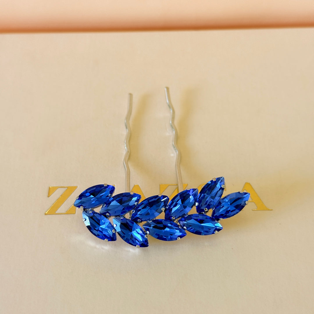 Preciosa crystals royal blue silver hair pin