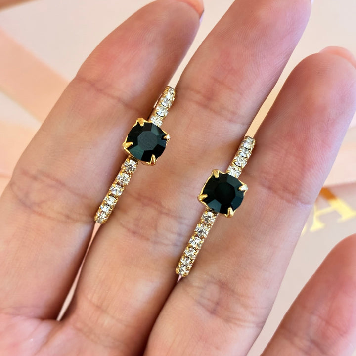 Black Swarovski crystals gold plated hoops