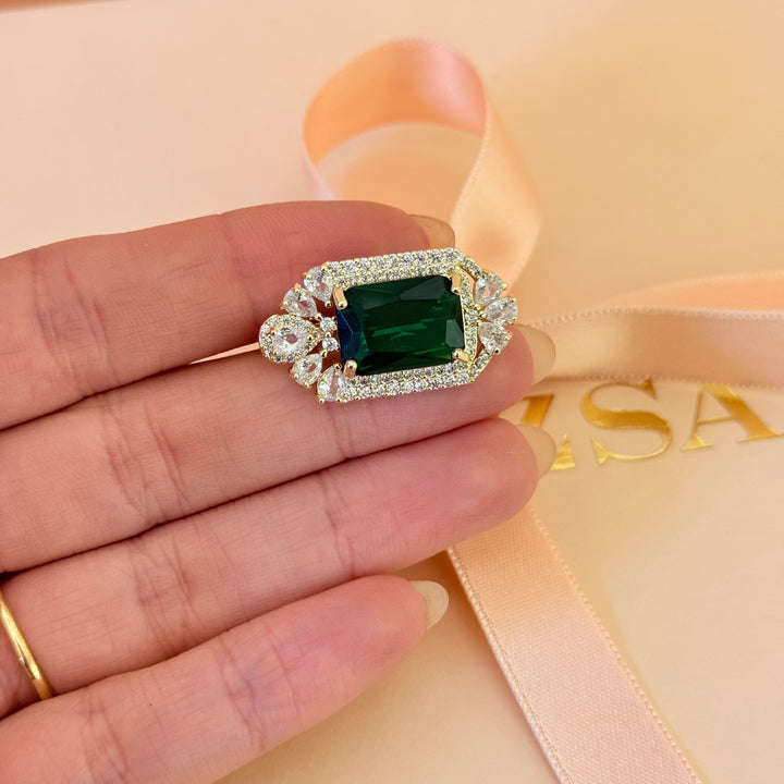 Dainty Rectangular green zircone brooch