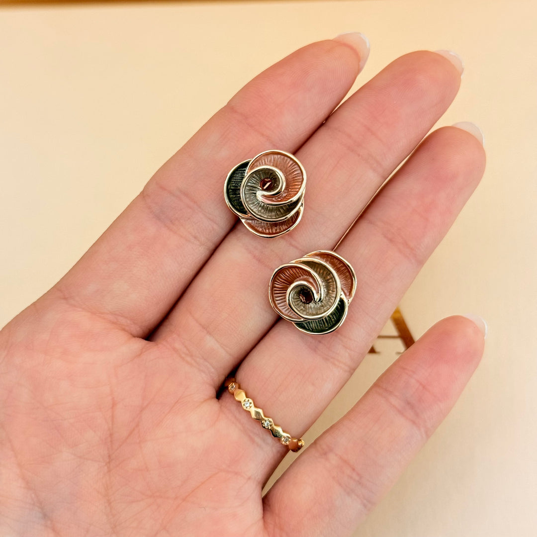 Rosette brown enamel rose gold plated set