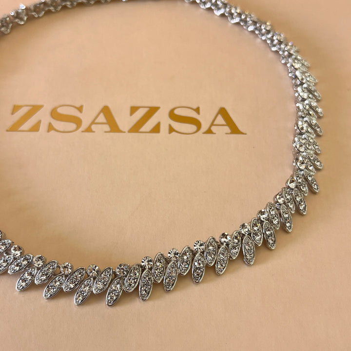 Swarovski crystals leafs white gold plated set
