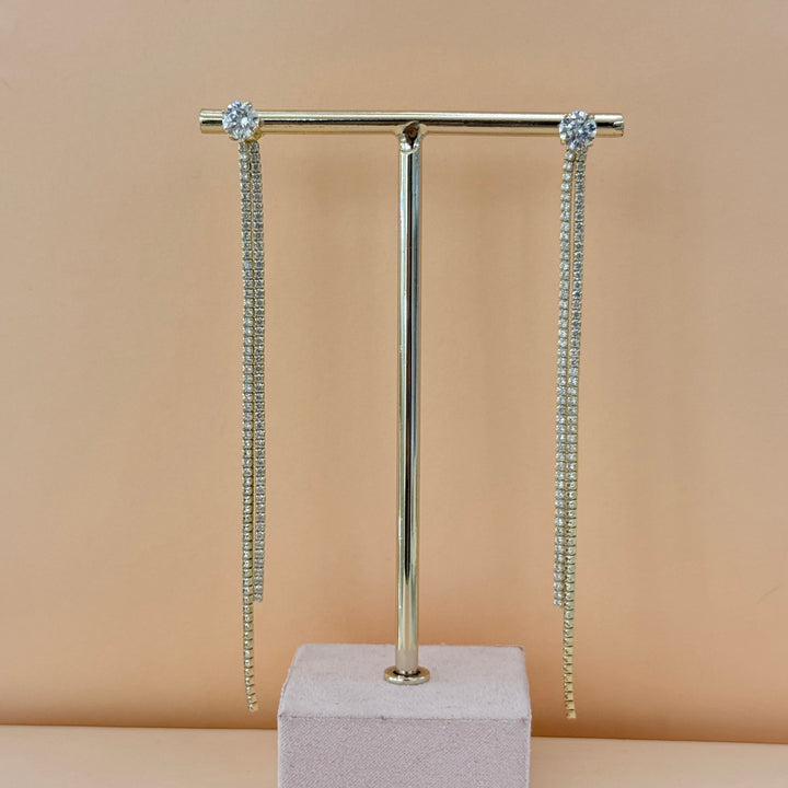 Solitaire studs with long backings zircone gold plated earrings