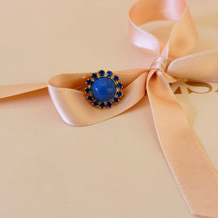 Dainty Royal blue preciosa crystals gold plated brooch