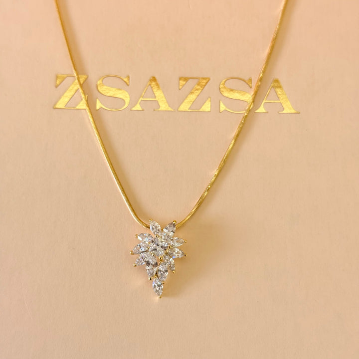 Marquise and square zircone gold plated pendant set