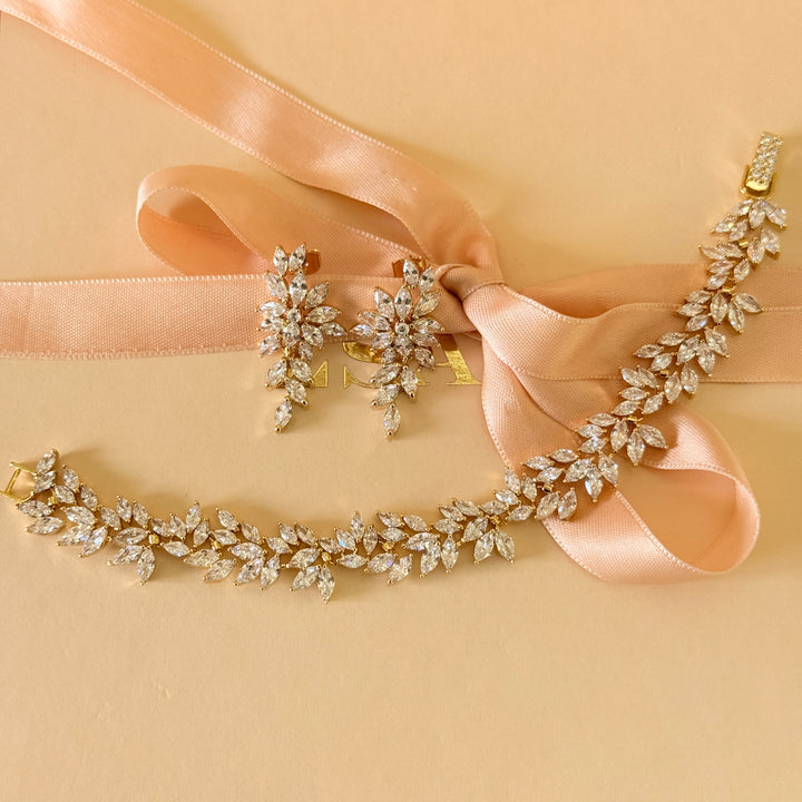 Marquise zircone gold plated earrings and bracelet