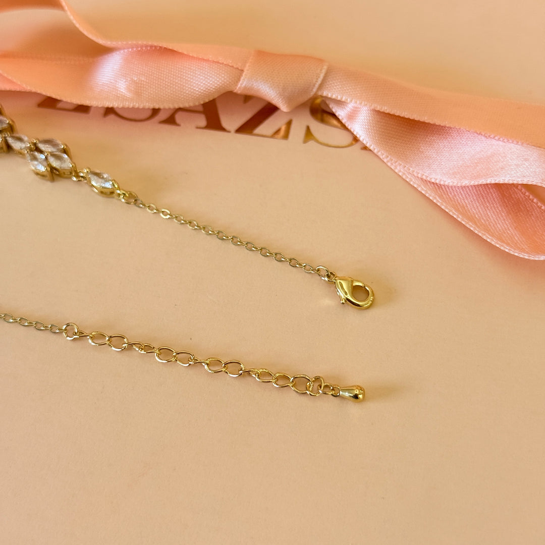 Zircone flower and marquise gold plated bracelet
