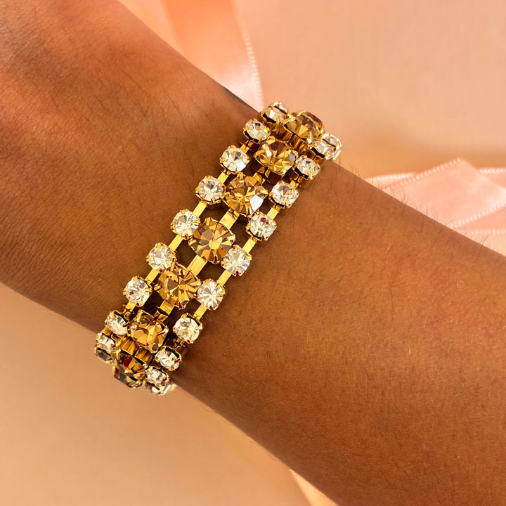 3 Rows bronze Swarovski crystals bracelet