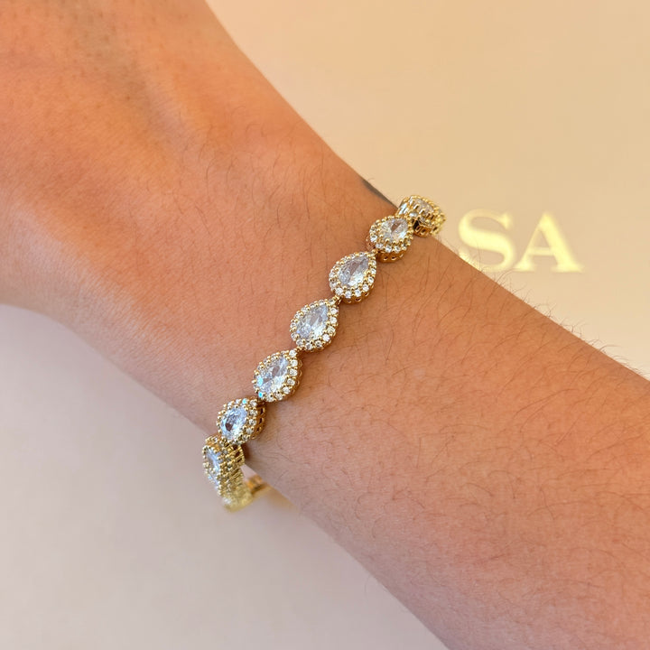 Teardrop zircone gold plated earrings and bracelet