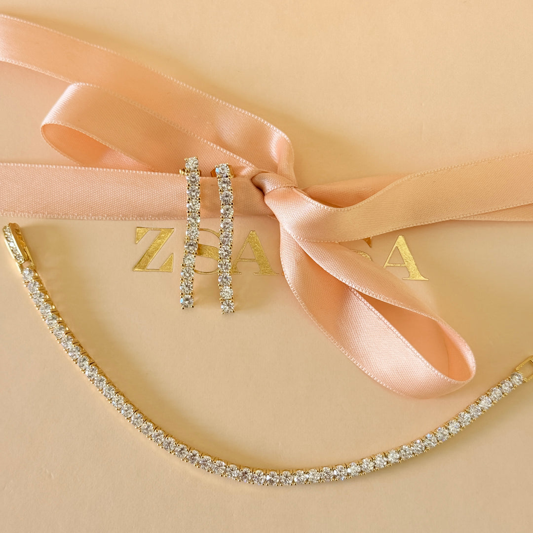 Tennis zircone gold plated earrings and bracelet