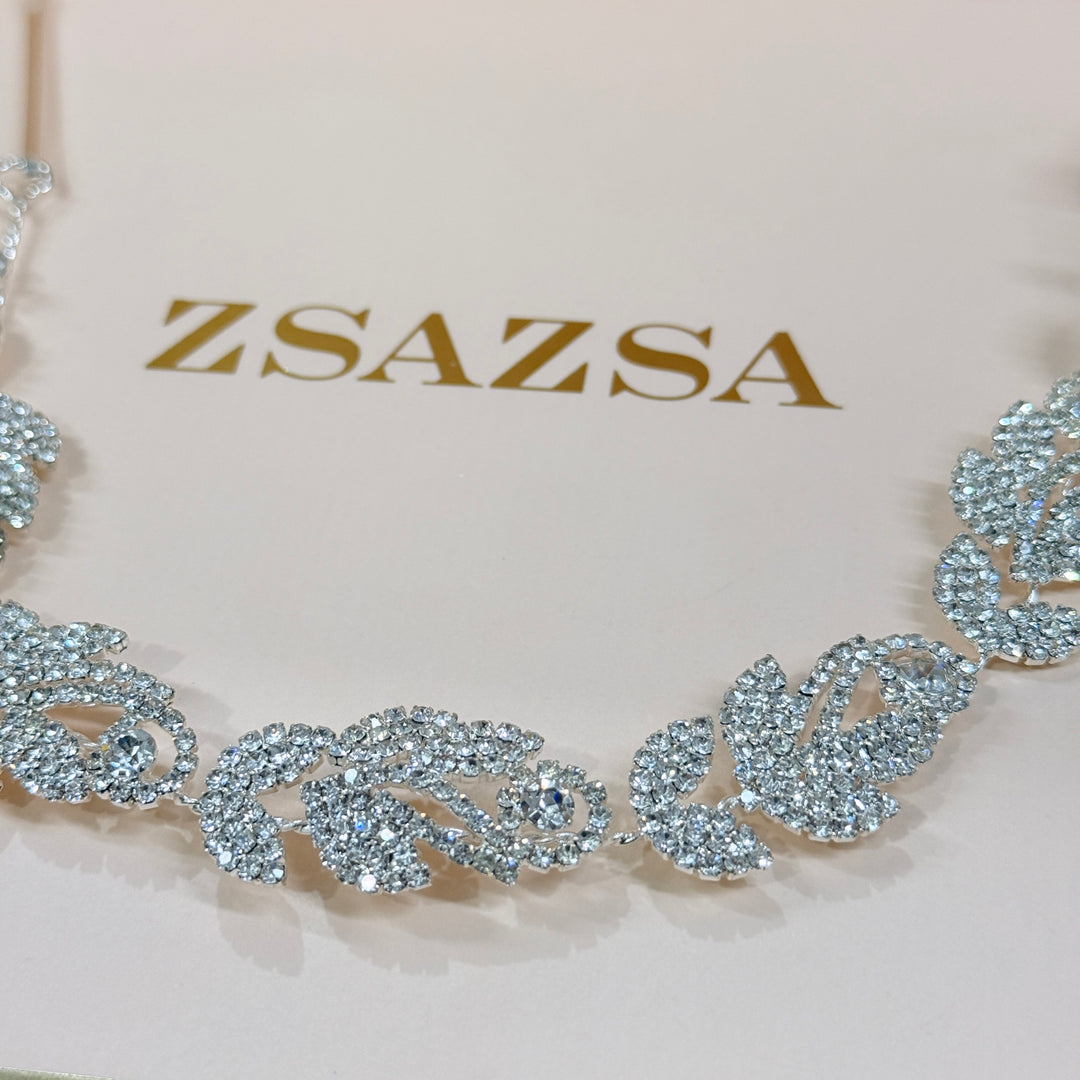 Rhinestone leaf silver flexible headband