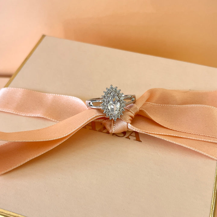 Zircone marquise white gold plated ring
