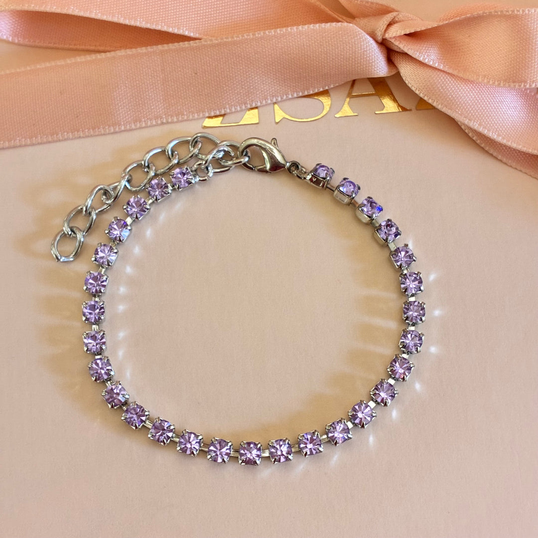 Dainty Lilac Swarovski crystals silver bracelet
