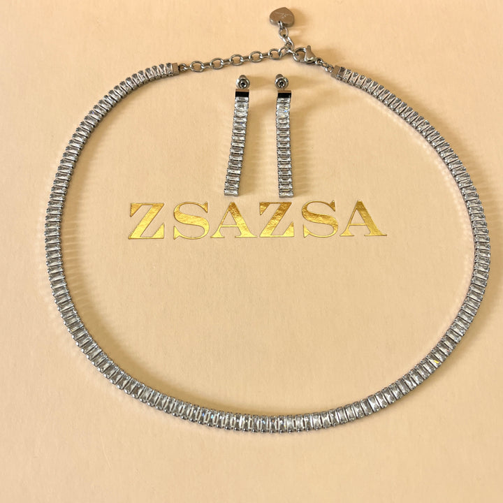 Baguette zircone stainless steel set