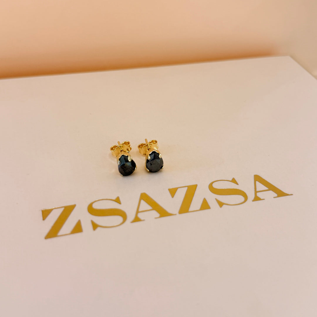 Dainty grey teardrop sterling silver gold plated set