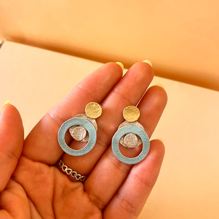 Enamel turquoise, light green and light grey round rose gold plated set