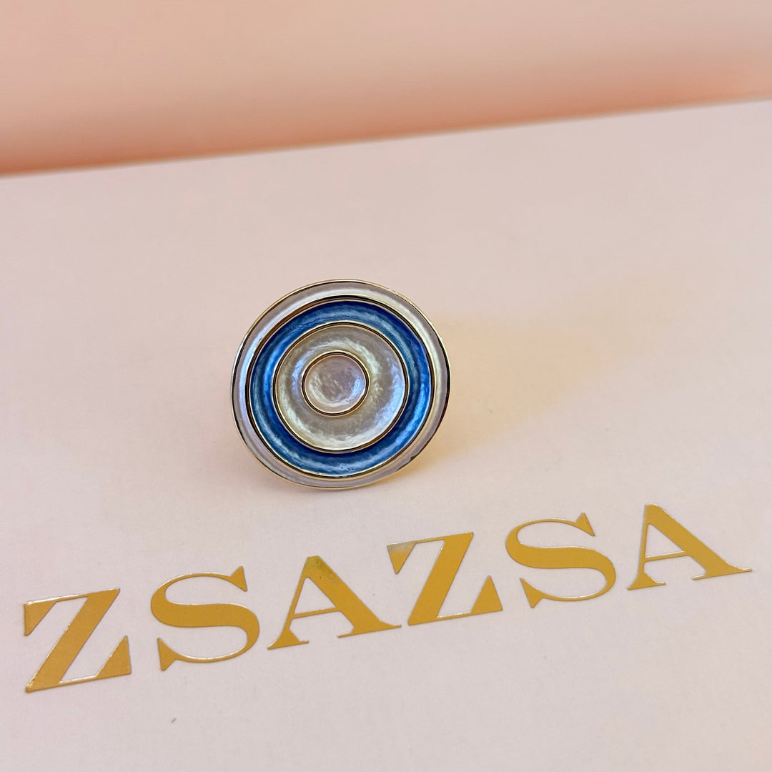 Spiral blue and cream enamel gold plated set