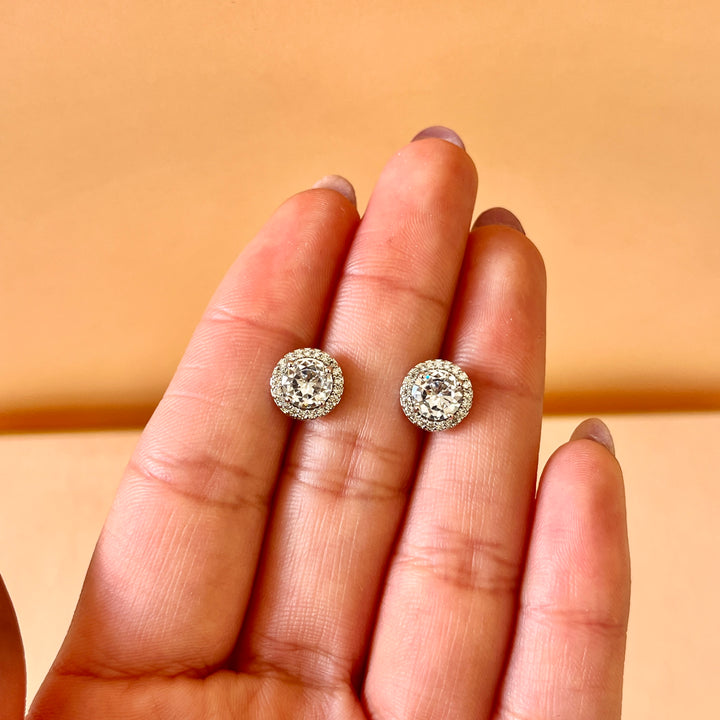 Round zircone white gold plated earrings