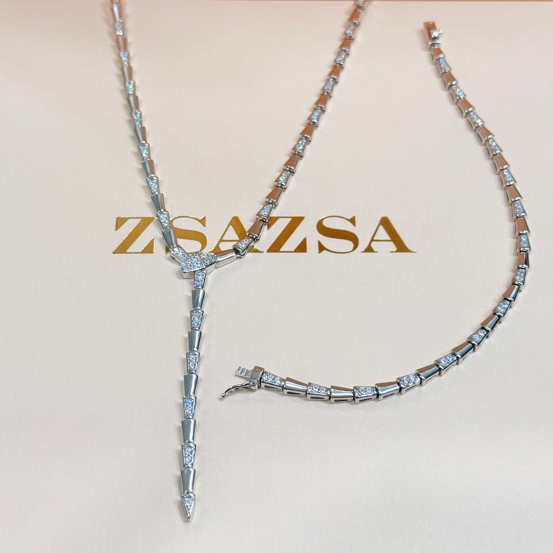 Y-Drop zircone sterling silver Necklace and bracelet