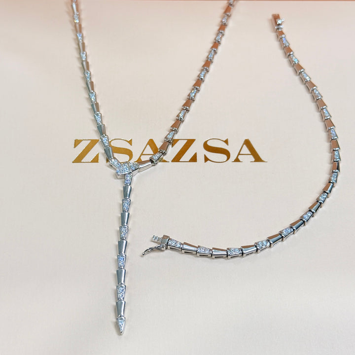 Y-Drop zircone sterling silver Necklace and bracelet