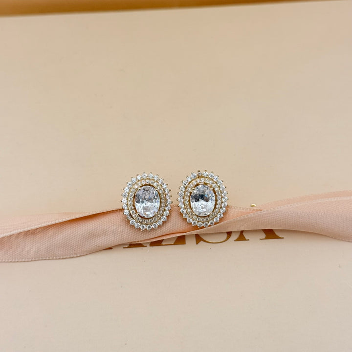 Oval zircone gold plated earrings