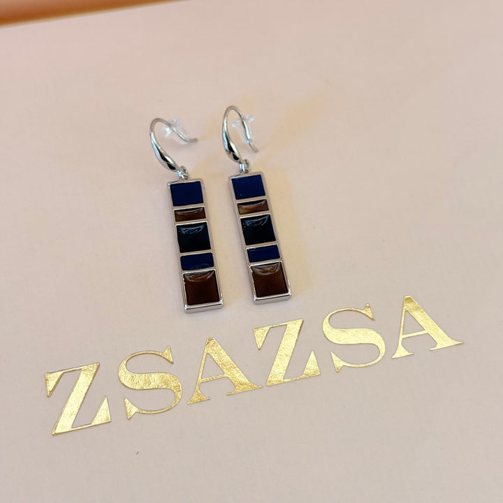 Brown and blue enamel silver hooks